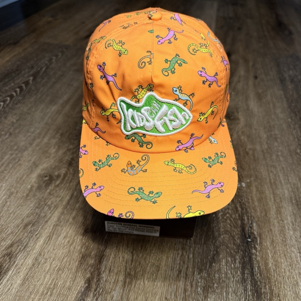 Kids Fishing Lizard Snapback Hat Orange Green Yellow Pink Outdoor Travel Trucker